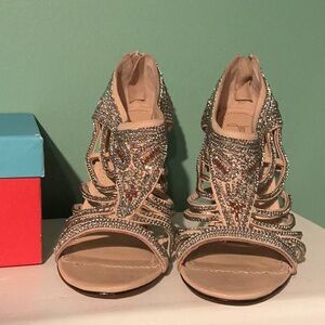 Jean Michel Cazabat Cheri Beige Heels with Rhinestone Detailing EU 41